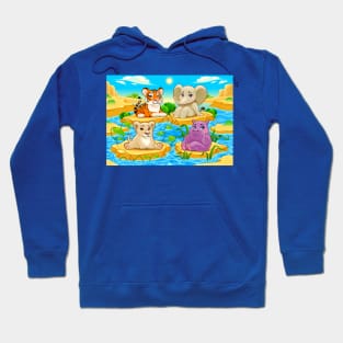 Baby cute Jungle animals in a natural landscape Hoodie